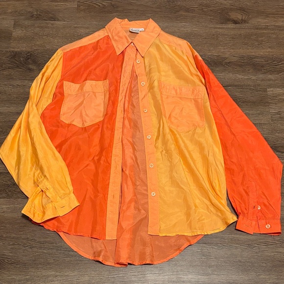 women’s silk tricolor button down dress shirt - Picture 1 of 3